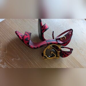 Dolce And Gabbana Red 40 Or 9 1/5 and Black Sandals with Gold Accent